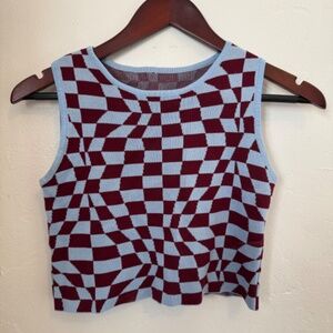 Checkered Sweater Tank Top - Blue and Red
